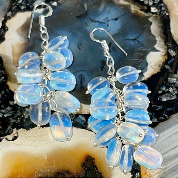 Milky Iridescent Opalite Earrings 2 1/2” - Picture 14 of 17